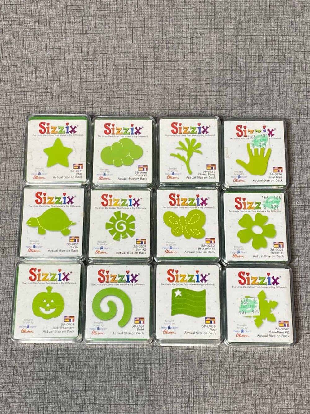 NEW Sizzix Small Green Die Cuts Lot Of 12 Star Hand Snowflake Turtle Pumpkin